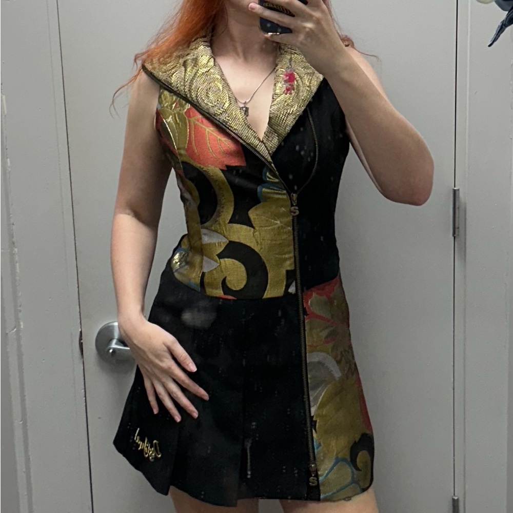 Desigual Black and Gold Floral Mini Dress